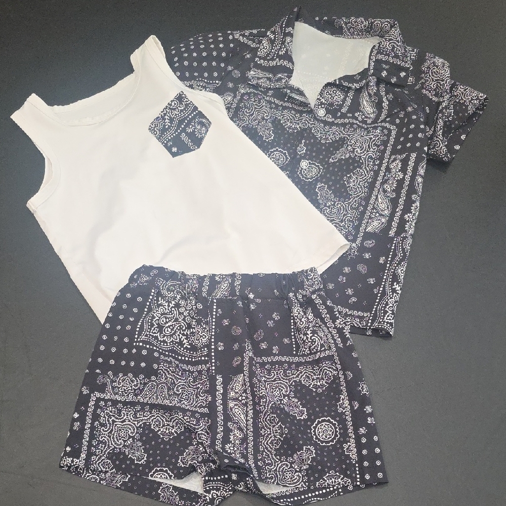 Kids Bandana Print Casual Set - Black and White